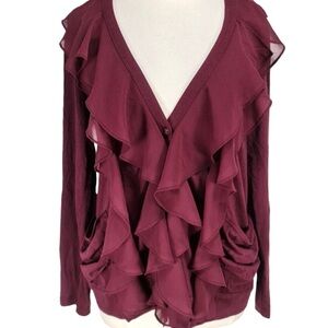 LOGO by Lori Goldstein Deep Red Ruffle Blouse